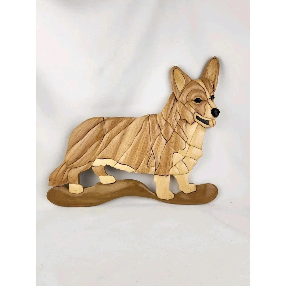 Large Wood Intarsia Cardigan Welsh Corgi Dog Pembroke Wall Art Artisan Handmade